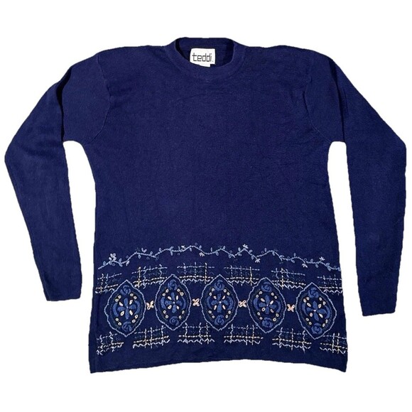Teddi Sweaters - Vintage Teddi Sweater Cardigan Embroidered 3D Granny Core Cottage Size M 80s
